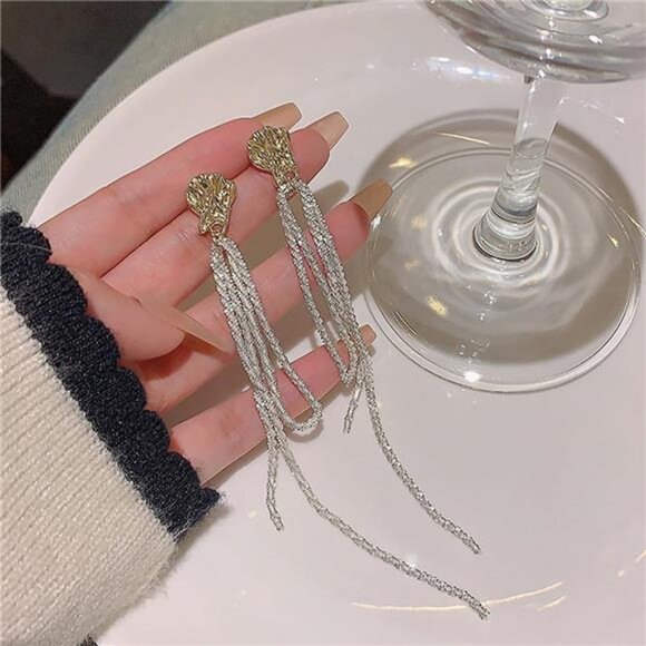 Sparkly Long Tassel Earrings – Dazzling Rhinestone & Austrian Crystal - Picture 2 of 5